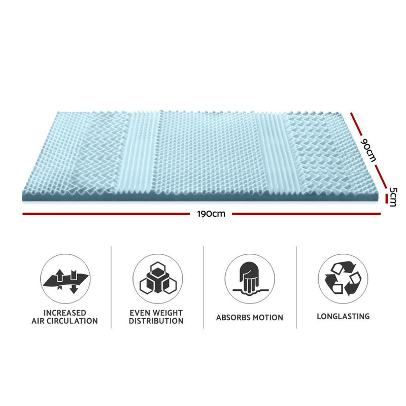 Single Size | Cool Gel 7-zone Memory Foam Mattress Topper w/Bamboo Cover 5cm - Furniture > Mattresses - Rivercity House And Home Co.