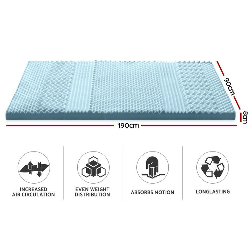 Single Size | Cool Gel 7-zone Memory Foam Mattress Topper w/Bamboo Cover 8cm - Furniture > Mattresses - Rivercity House And Home Co.