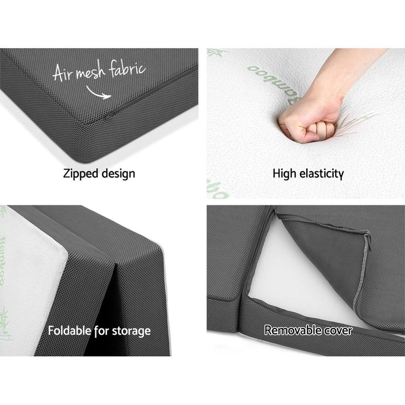 Single Size | Portable Folding Foam Mattress Bamboo Fabric (Medium) - Rivercity House & Home Co. (ABN 18 642 972 209) - Affordable Modern Furniture Australia