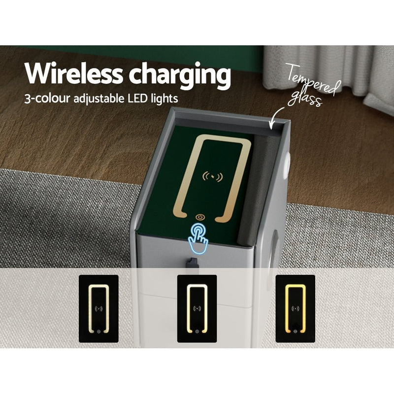 Smart Bedside Table 2 Drawers with Wireless Charging LED Lights Grey - Furniture > Bedroom - Rivercity House & Home Co. (ABN 18 642 972 209) - Affordable Modern Furniture Australia