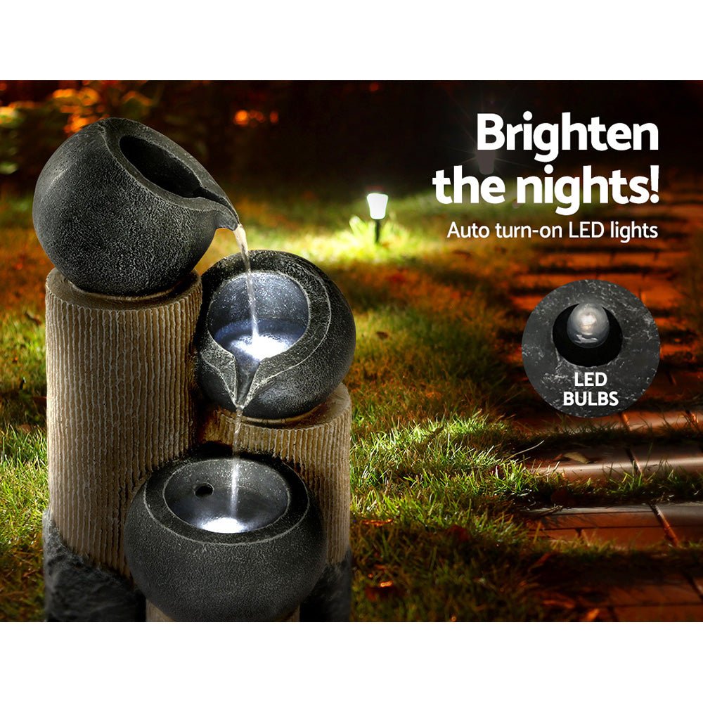 Solar Water Fountain Features Outdoor 3 Tiered LED Lights Bird Bath - Home & Garden > Fountains - Rivercity House & Home Co. (ABN 18 642 972 209) - Affordable Modern Furniture Australia