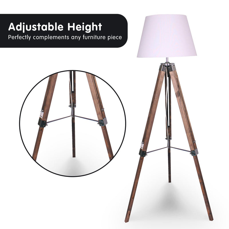 Solid Wood Tripod Floor Lamp Adjustable Height White Shade - Home & Garden > Lighting - Rivercity House & Home Co. (ABN 18 642 972 209) - Affordable Modern Furniture Australia