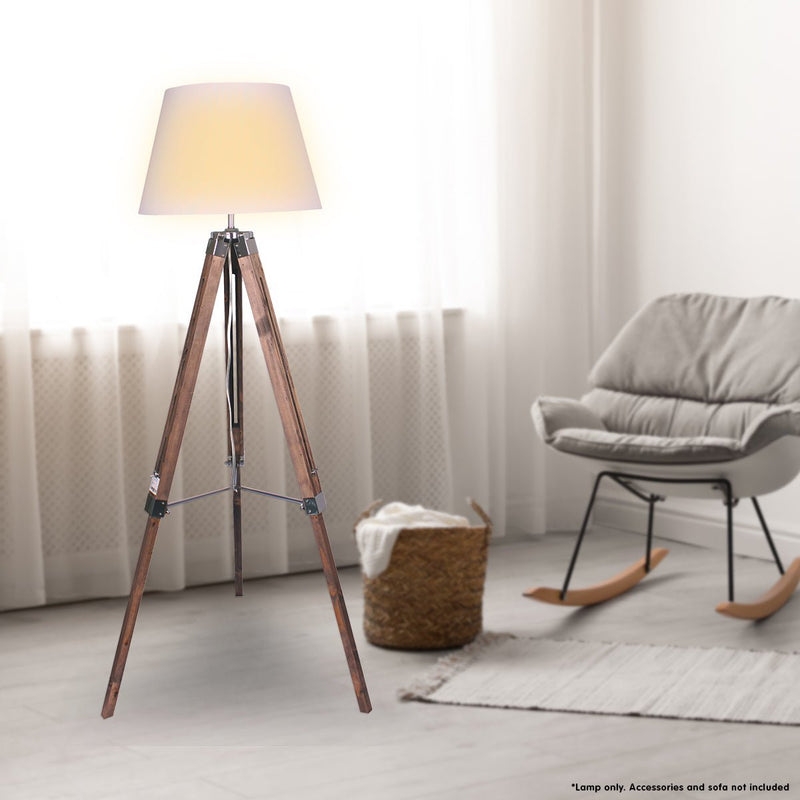 Solid Wood Tripod Floor Lamp Adjustable Height White Shade - Home & Garden > Lighting - Rivercity House & Home Co. (ABN 18 642 972 209) - Affordable Modern Furniture Australia