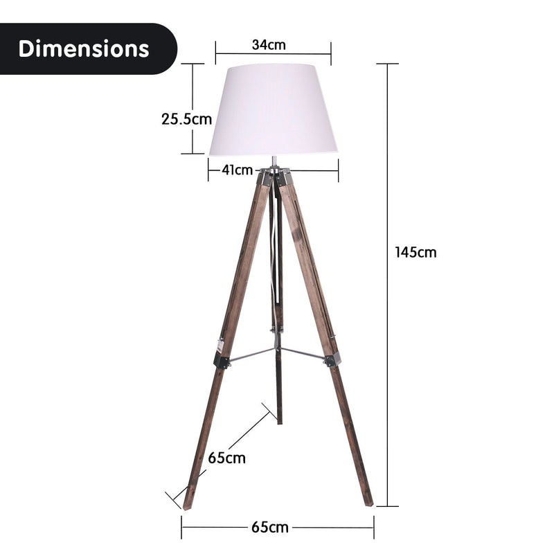 Solid Wood Tripod Floor Lamp Adjustable Height White Shade - Home & Garden > Lighting - Rivercity House & Home Co. (ABN 18 642 972 209) - Affordable Modern Furniture Australia