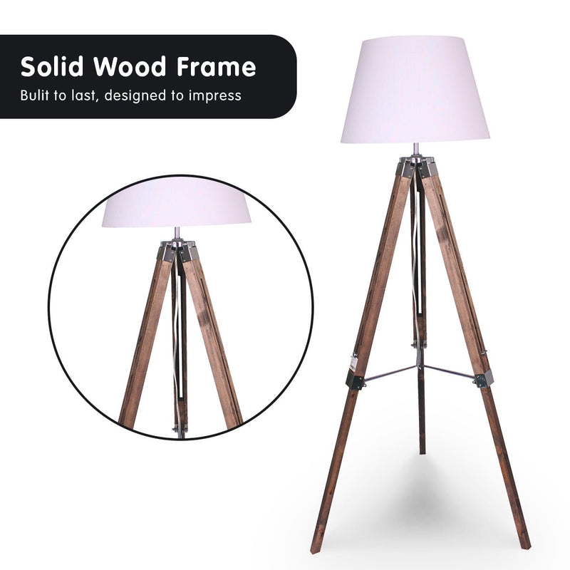 Solid Wood Tripod Floor Lamp Adjustable Height White Shade - Home & Garden > Lighting - Rivercity House & Home Co. (ABN 18 642 972 209) - Affordable Modern Furniture Australia