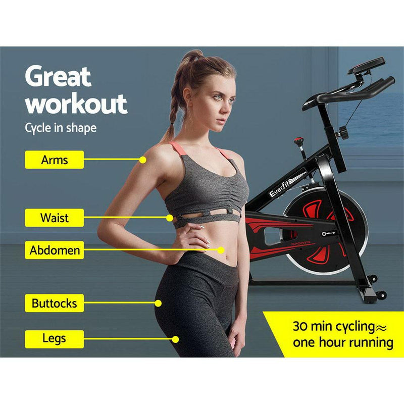Spin Exercise Bike Cycling Fitness Commercial Home Workout Gym Equipment Black - Rivercity House & Home Co. (ABN 18 642 972 209) - Affordable Modern Furniture Australia