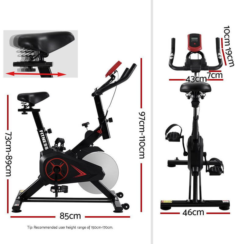 Spin Exercise Bike Flywheel Fitness Commercial Home Workout Gym Phone Holder Black - Rivercity House & Home Co. (ABN 18 642 972 209) - Affordable Modern Furniture Australia