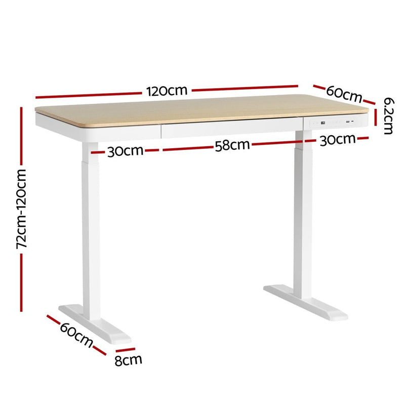 Standing Desk Motorised Electric Dual Motor Draw 120CM Oak - Furniture > Office - Rivercity House & Home Co. (ABN 18 642 972 209) - Affordable Modern Furniture Australia