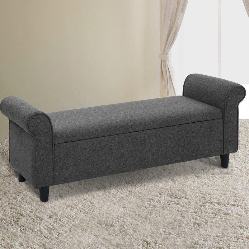 Storage Ottoman Blanket Box 126cm Linen Fabric Arm Foot Stool Couch Large - Furniture > Living Room - Rivercity House And Home Co.