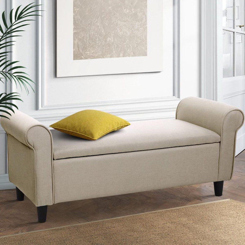 Chloe Linen Storage Ottoman Blanket Box Taupe - Rivercity House & Home Co. (ABN 18 642 972 209) - Affordable Modern Furniture Australia