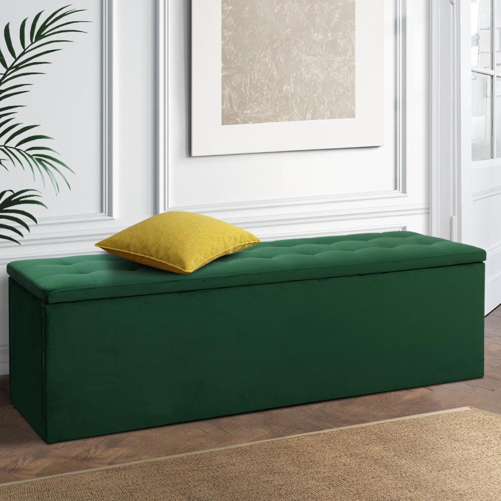 Extra Large Jasper Storage Ottoman Blanket Box Velvet Green