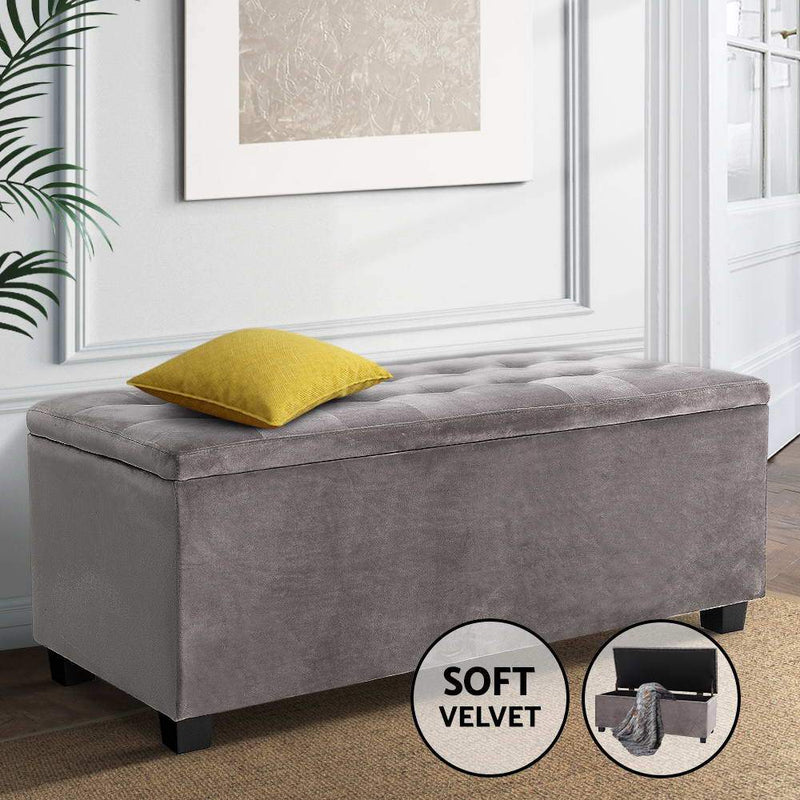 Verity Storage Ottoman Blanket Box Velvet Grey - Home & Garden > Storage - Rivercity House & Home Co. (ABN 18 642 972 209) - Affordable Modern Furniture Australia