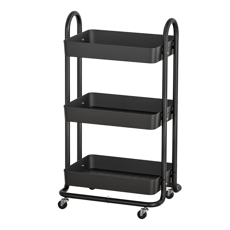 Storage Trolley Kitchen Cart 3 Tiers Rack Shelf Organiser Wheels Black - Home & Garden > Storage - Rivercity House & Home Co. (ABN 18 642 972 209) - Affordable Modern Furniture Australia