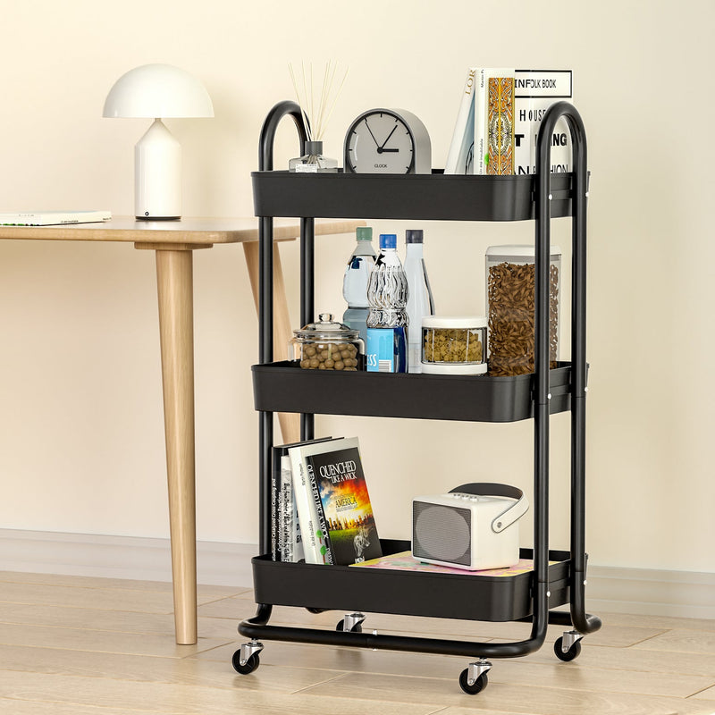 Storage Trolley Kitchen Cart 3 Tiers Rack Shelf Organiser Wheels Black - Home & Garden > Storage - Rivercity House & Home Co. (ABN 18 642 972 209) - Affordable Modern Furniture Australia