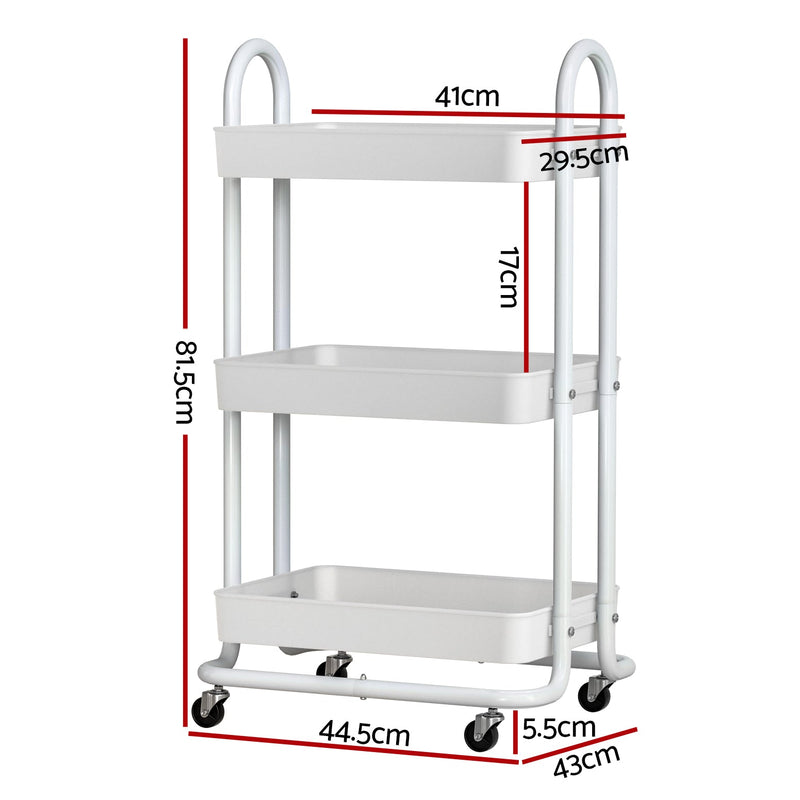 Storage Trolley Kitchen Cart 3 Tiers Rack Shelf Organiser Wheels White - Home & Garden > Storage - Rivercity House & Home Co. (ABN 18 642 972 209) - Affordable Modern Furniture Australia