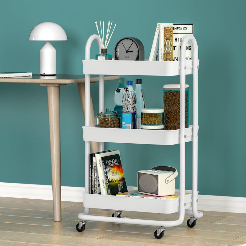 Storage Trolley Kitchen Cart 3 Tiers Rack Shelf Organiser Wheels White - Home & Garden > Storage - Rivercity House & Home Co. (ABN 18 642 972 209) - Affordable Modern Furniture Australia