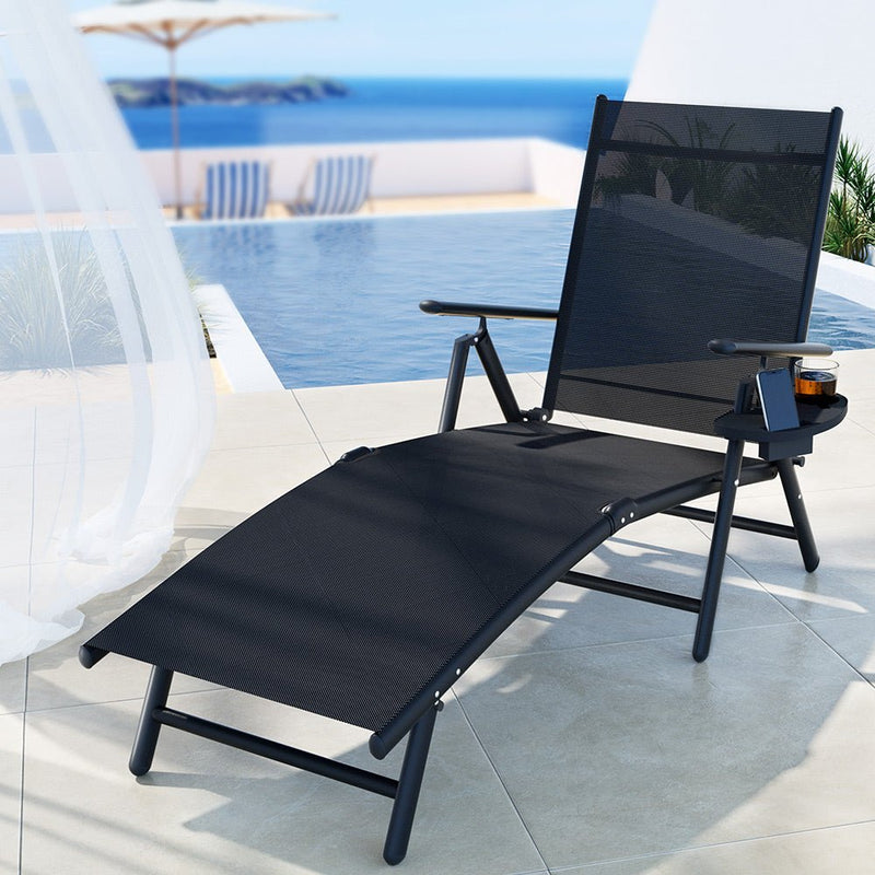 Foldable Sun Lounge With Adjustable Footrest Black - Furniture > Outdoor - Rivercity House & Home Co. (ABN 18 642 972 209) - Affordable Modern Furniture Australia