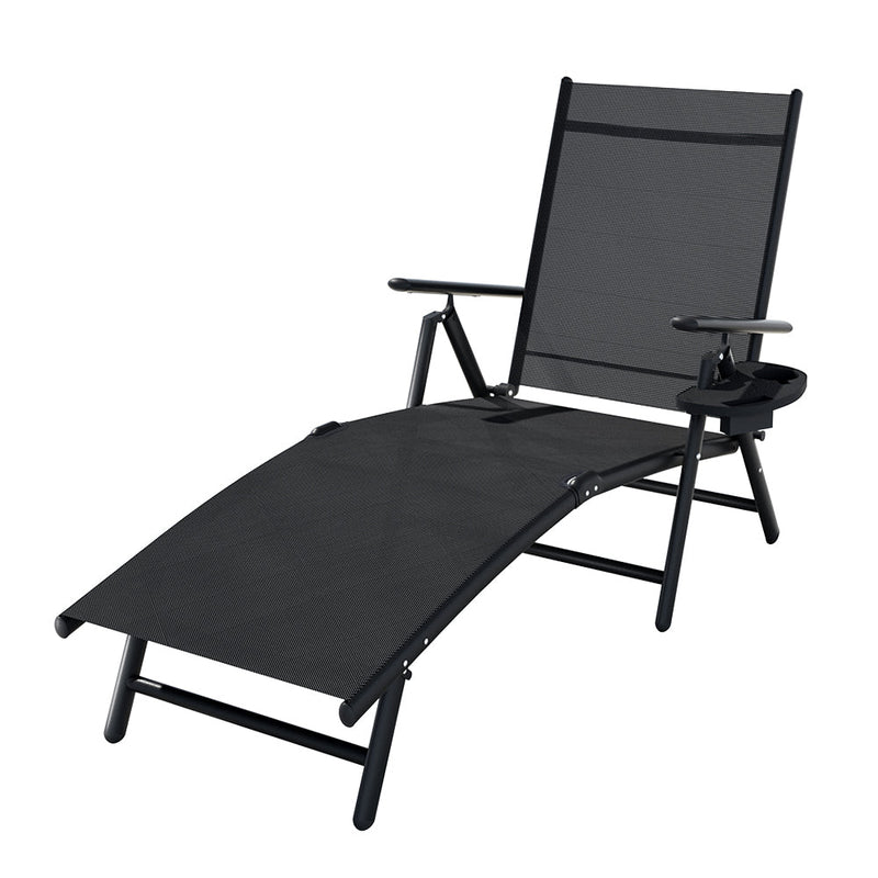 Foldable Sun Lounge With Adjustable Footrest Black - Furniture > Outdoor - Rivercity House & Home Co. (ABN 18 642 972 209) - Affordable Modern Furniture Australia