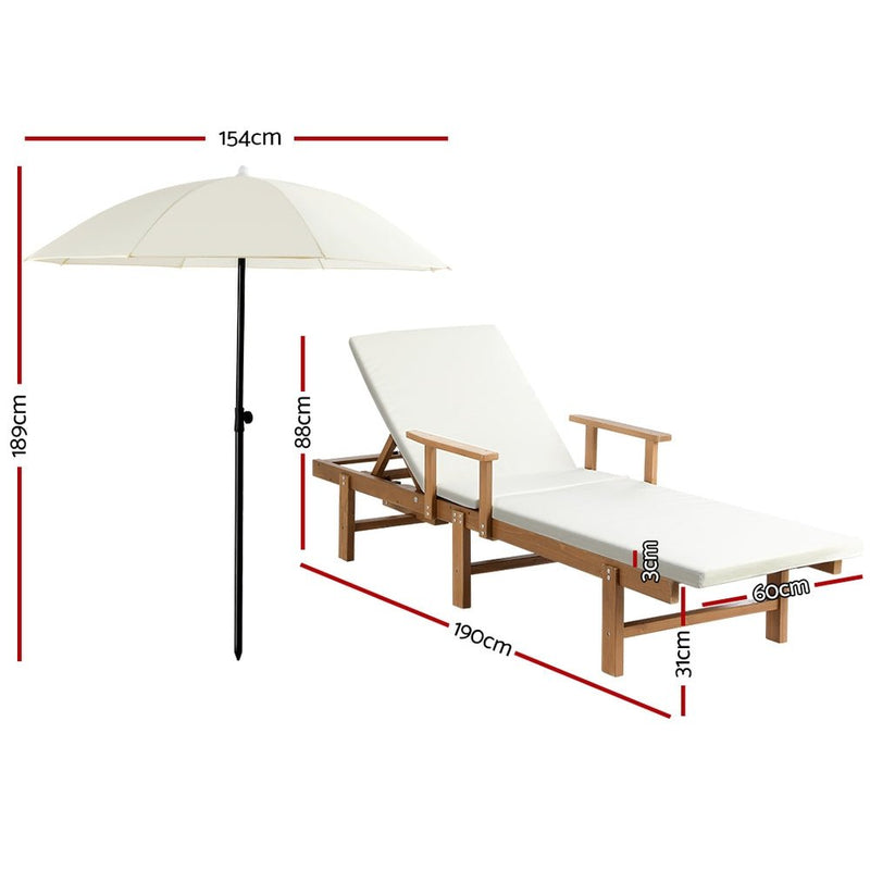 Outdoor Wooden Sun Lounge With Adjustable Backrest - Furniture > Outdoor - Rivercity House & Home Co. (ABN 18 642 972 209) - Affordable Modern Furniture Australia