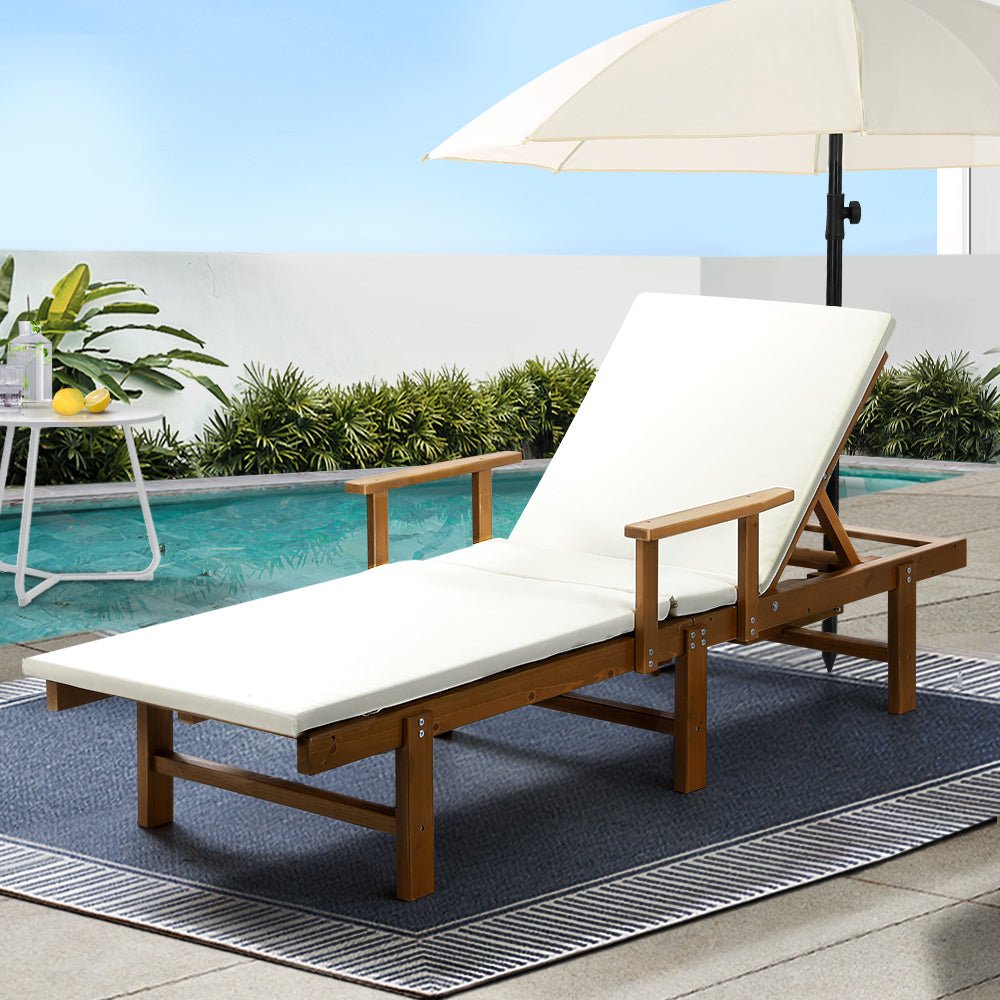 Outdoor Wooden Sun Lounge With Adjustable Backrest