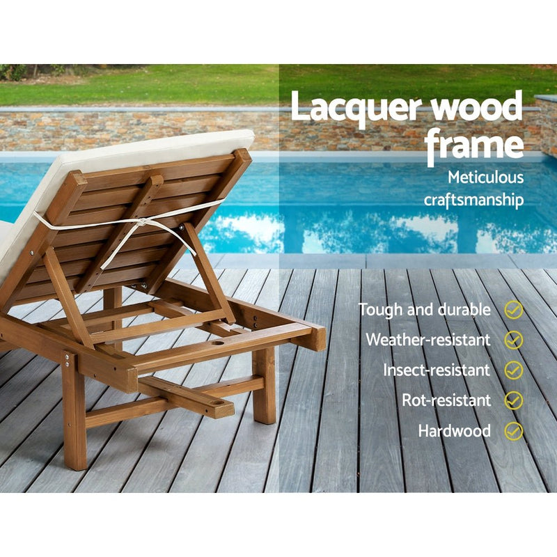 Outdoor Wooden Sun Lounge With Adjustable Backrest - Furniture > Outdoor - Rivercity House & Home Co. (ABN 18 642 972 209) - Affordable Modern Furniture Australia