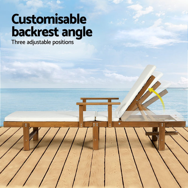 Outdoor Wooden Sun Lounge With Adjustable Backrest - Furniture > Outdoor - Rivercity House & Home Co. (ABN 18 642 972 209) - Affordable Modern Furniture Australia