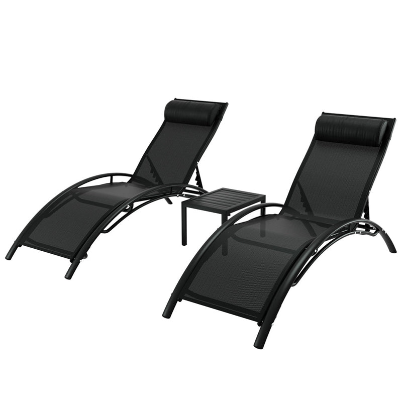 3 Piece Sun Lounger Set Black - Furniture > Outdoor - Rivercity House & Home Co. (ABN 18 642 972 209) - Affordable Modern Furniture Australia