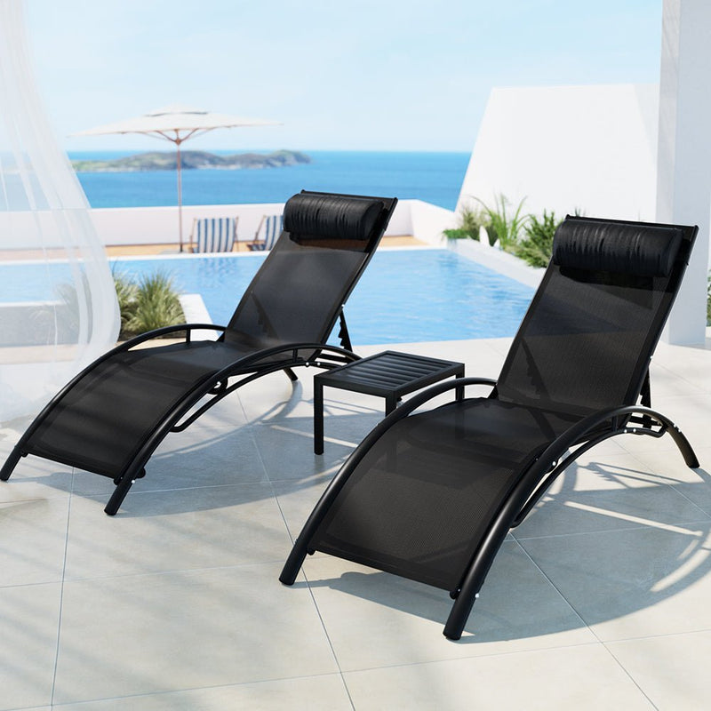 3 Piece Sun Lounger Set Black - Furniture > Outdoor - Rivercity House & Home Co. (ABN 18 642 972 209) - Affordable Modern Furniture Australia