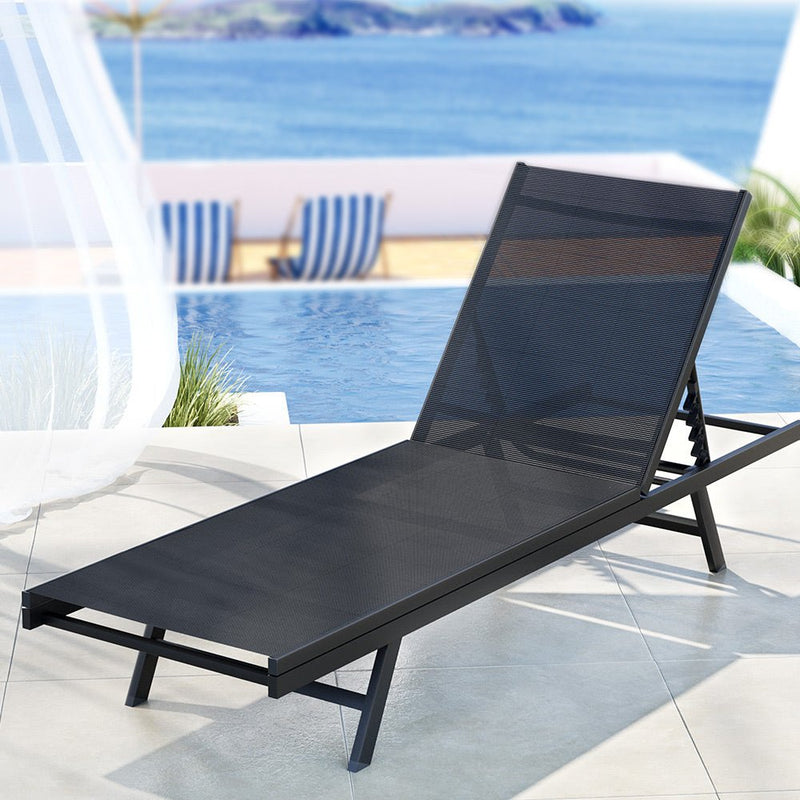 6 Position Adjustable Sun Lounger Black - Furniture > Outdoor - Rivercity House & Home Co. (ABN 18 642 972 209) - Affordable Modern Furniture Australia