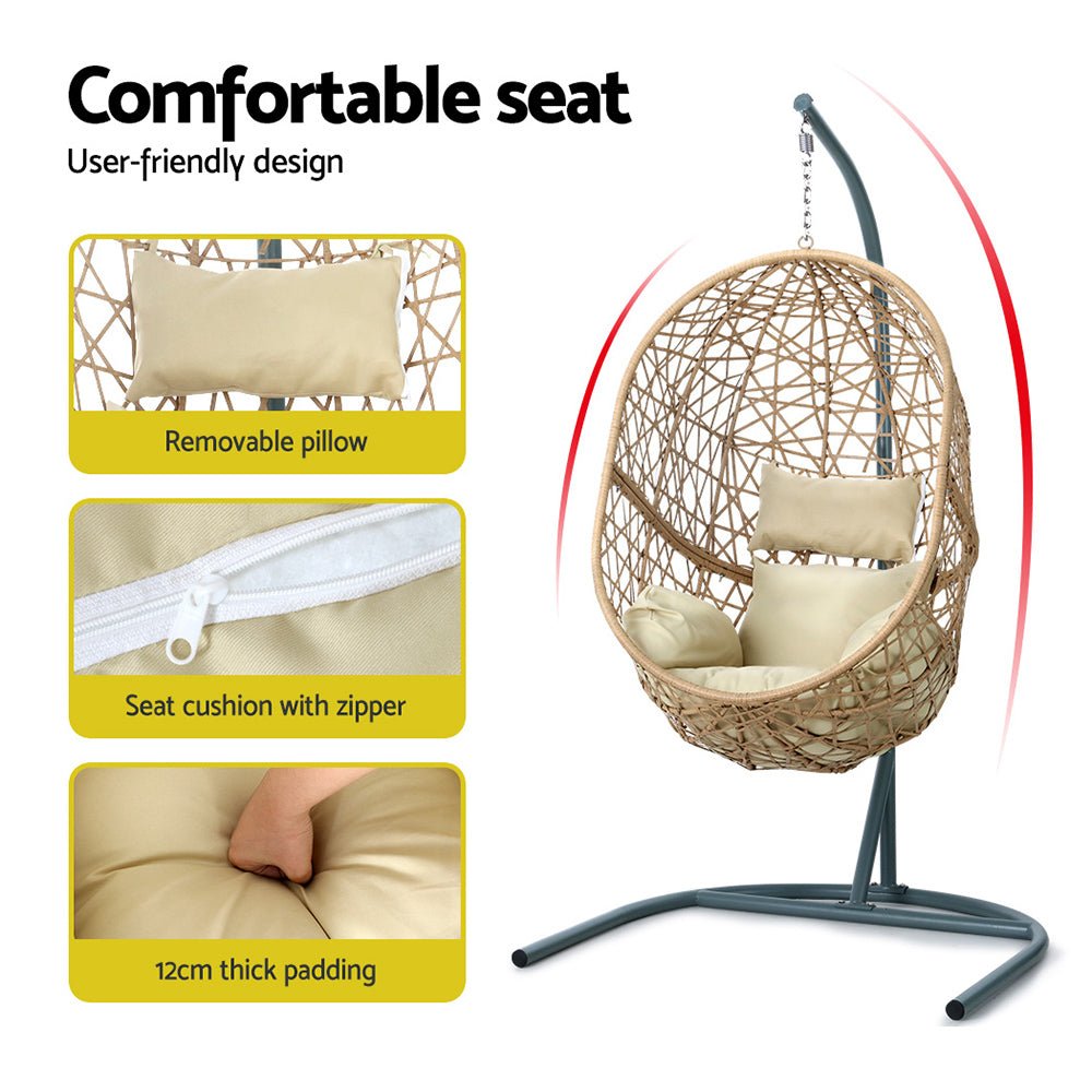 Swing Chair Egg Hammock With Stand Outdoor Furniture Wicker Seat Yellow - Furniture > Outdoor - Rivercity House & Home Co. (ABN 18 642 972 209) - Affordable Modern Furniture Australia