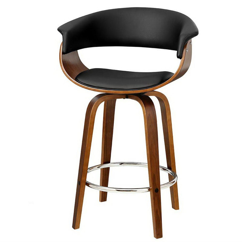 Swivel PU Leather Bar Stool - Wood and Black - Rivercity House & Home Co. (ABN 18 642 972 209) - Affordable Modern Furniture Australia