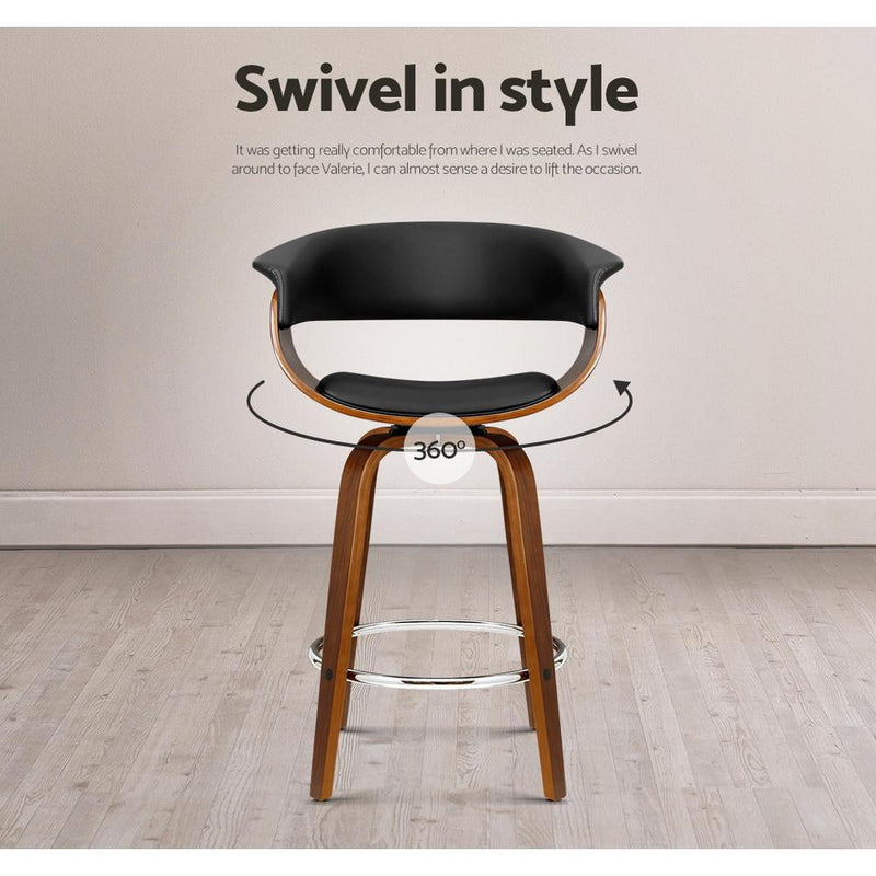 Swivel PU Leather Bar Stool - Wood and Black - Rivercity House & Home Co. (ABN 18 642 972 209) - Affordable Modern Furniture Australia