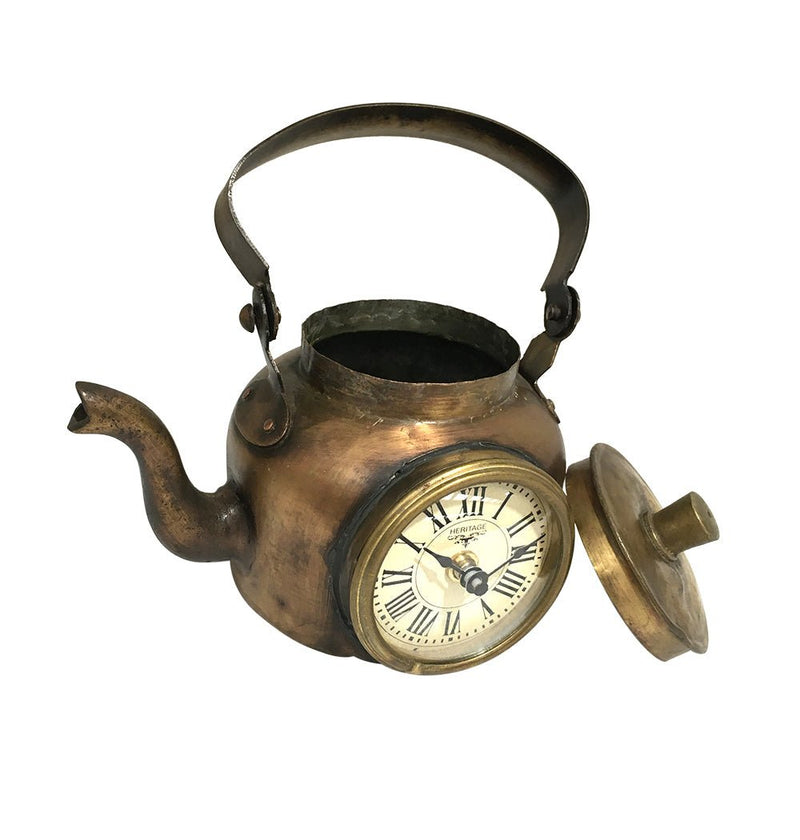 Table Clock - Old Brass Tea Kettle - Occasions > Novelty Gifts - Rivercity House & Home Co. (ABN 18 642 972 209) - Affordable Modern Furniture Australia
