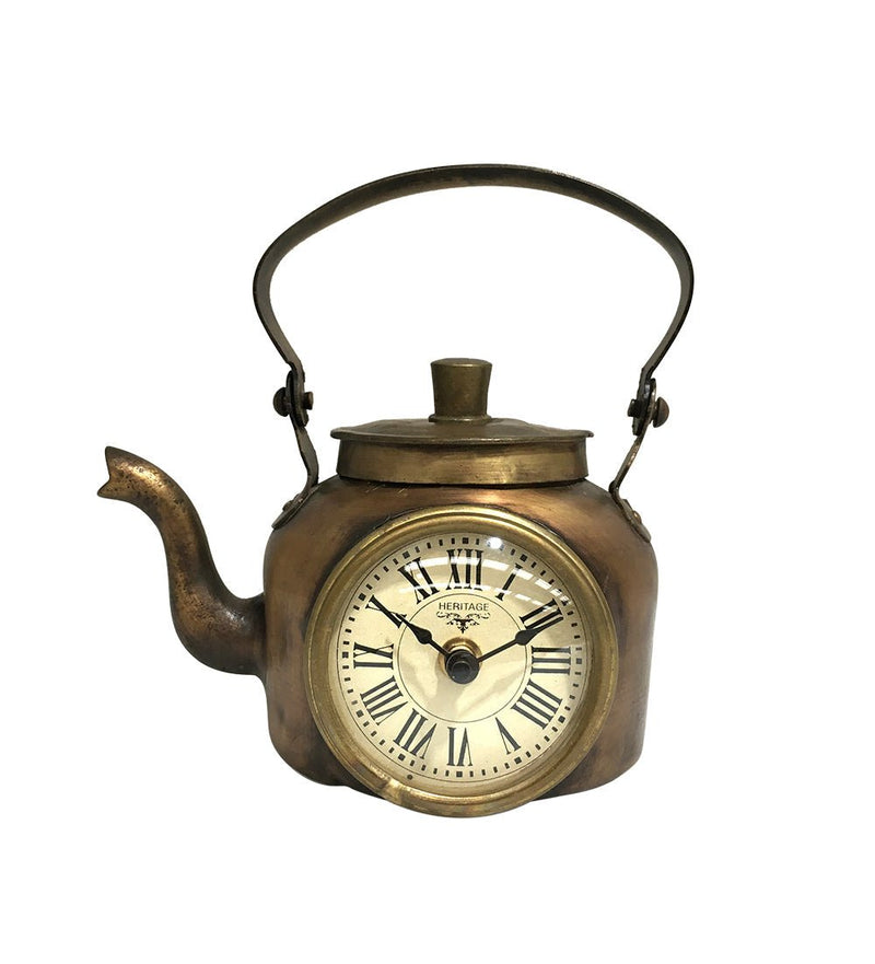 Table Clock - Old Brass Tea Kettle - Occasions > Novelty Gifts - Rivercity House & Home Co. (ABN 18 642 972 209) - Affordable Modern Furniture Australia