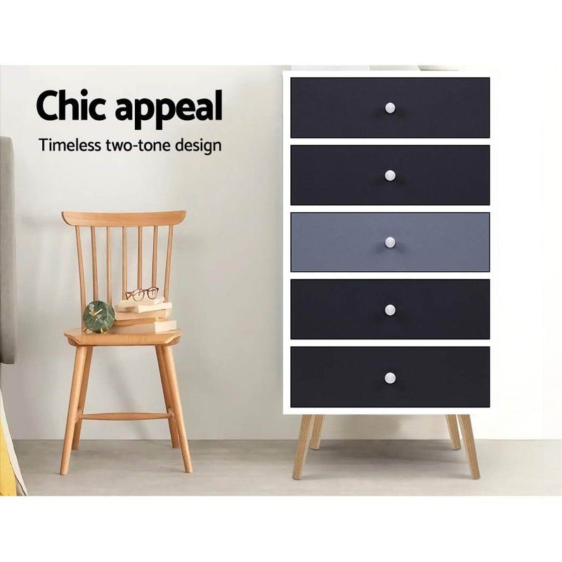 Tallboy Chest Of 5 Drawers - Rivercity House & Home Co. (ABN 18 642 972 209) - Affordable Modern Furniture Australia