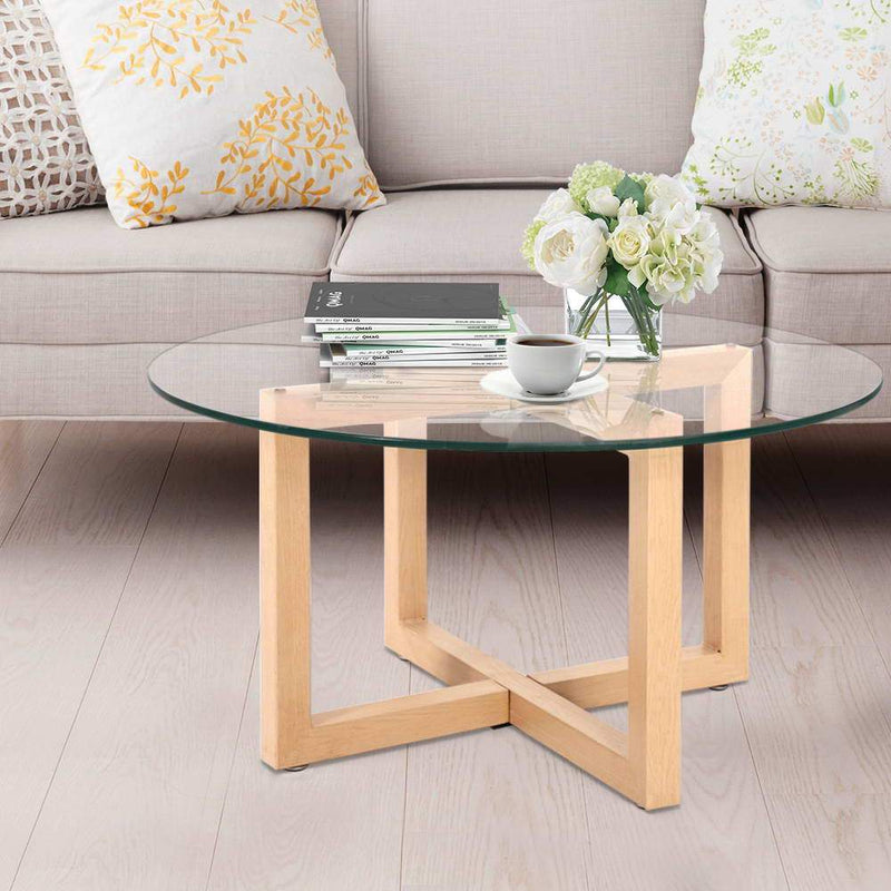 Tempered Glass Round Coffee Table - Beige - Rivercity House & Home Co. (ABN 18 642 972 209) - Affordable Modern Furniture Australia