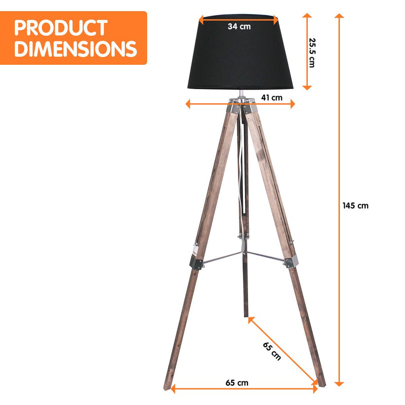 Timber Tripod Floor Lamp Adjustable Height Taper Fabric - Home & Garden > Lighting - Rivercity House & Home Co. (ABN 18 642 972 209) - Affordable Modern Furniture Australia