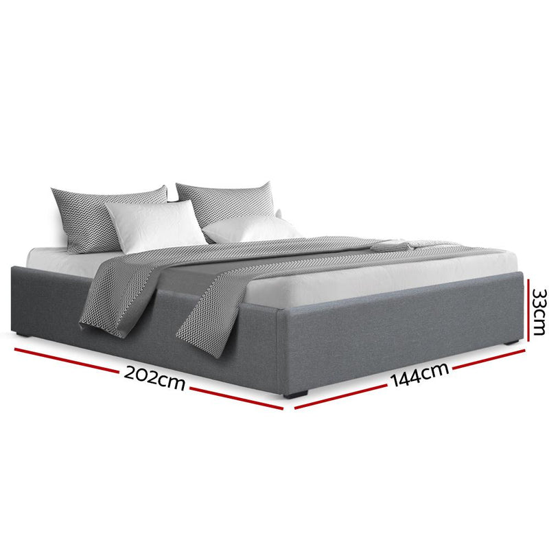 Toki Fabric Double Gas Lift Bed Frame Base with Storage Grey - Furniture > Bedroom - Rivercity House And Home Co.