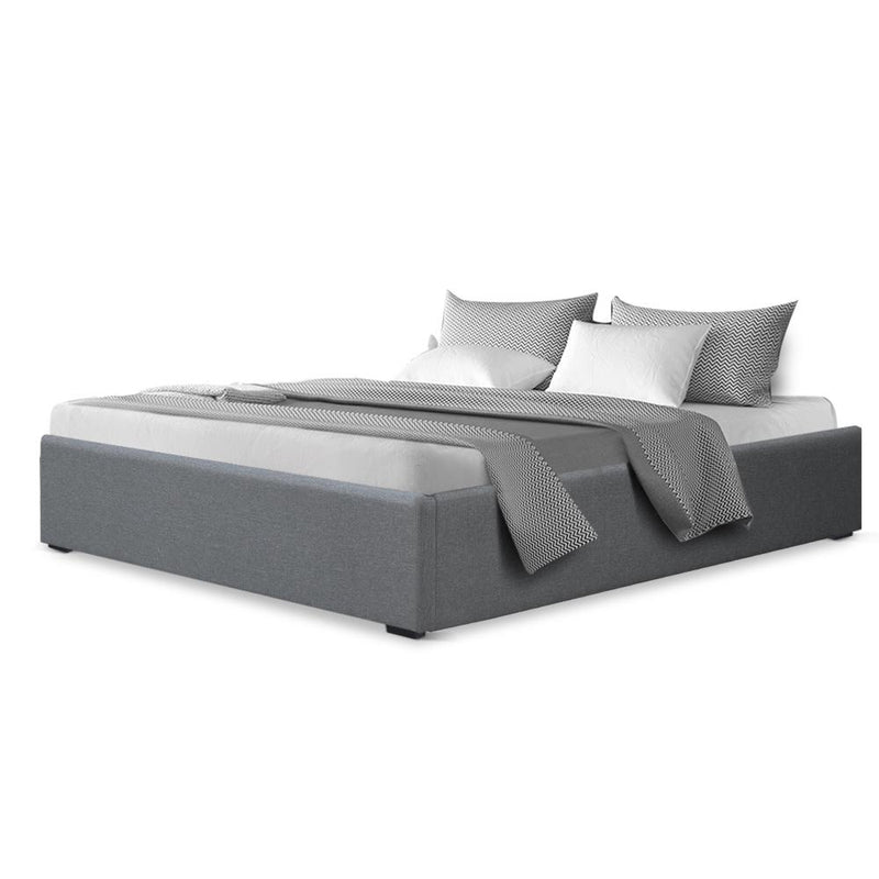 Toki Fabric Double Gas Lift Bed Frame Base with Storage Grey - Rivercity House & Home Co. (ABN 18 642 972 209) - Affordable Modern Furniture Australia