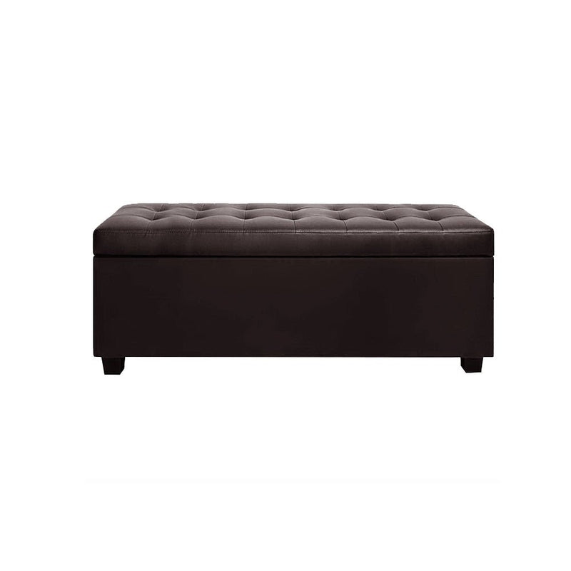 Tommie PU Leather Storage Ottoman Brown - Furniture > Living Room - Rivercity House & Home Co. (ABN 18 642 972 209)
