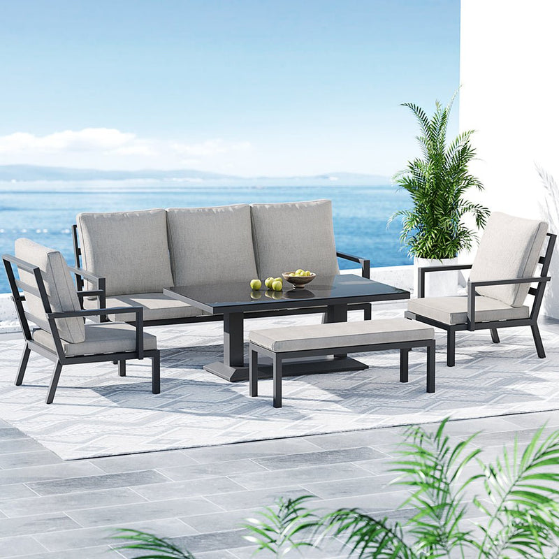 Torquay Outdoor Aluminium 7 Seater Lounge Set - Grey - Furniture > Outdoor - Rivercity House & Home Co. (ABN 18 642 972 209)