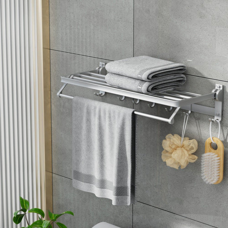 Towel Rail Rack Holder 4 Bars Wall Mounted Aluminium Foldable Hanging Hook - Furniture > Bathroom - Rivercity House & Home Co. (ABN 18 642 972 209) - Affordable Modern Furniture Australia
