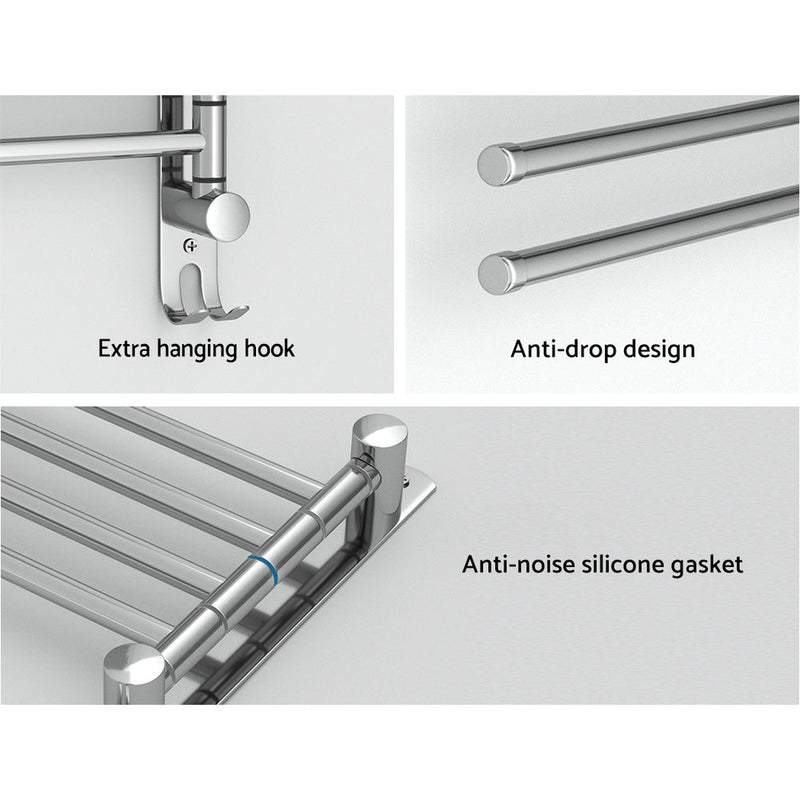 Towel Rail Rack Holder 4 Bars Wall Mounted Stainless Steel Swivel Hook - Home & Garden > Bathroom Accessories - Rivercity House & Home Co. (ABN 18 642 972 209)