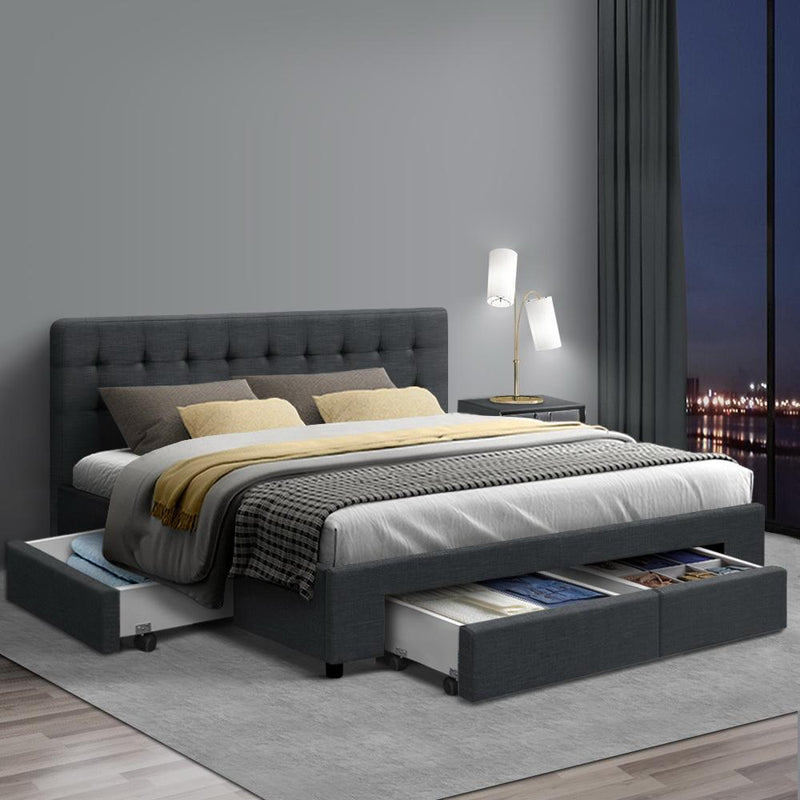 Trinity Double Bed Frame With Storage Drawers Charcoal - Furniture > Bedroom - Rivercity House And Home Co.