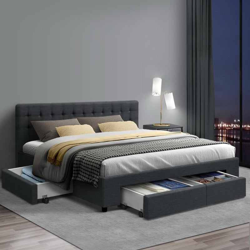 Trinity King Bed Frame With Storage Drawers Charcoal - Rivercity House & Home Co. (ABN 18 642 972 209) - Affordable Modern Furniture Australia