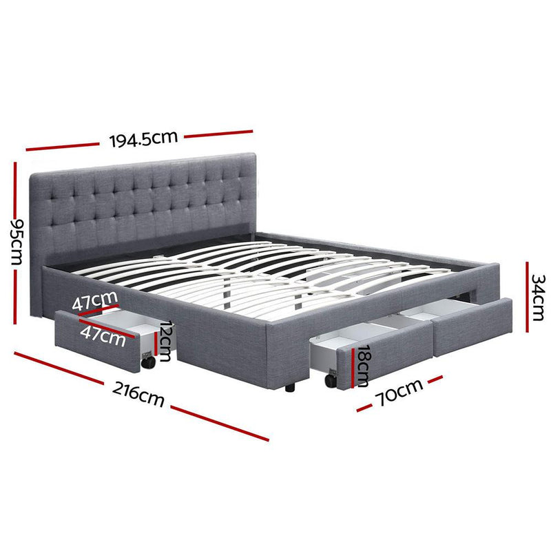 Trinity King Bed Frame With Storage Drawers Grey - Rivercity House & Home Co. (ABN 18 642 972 209) - Affordable Modern Furniture Australia