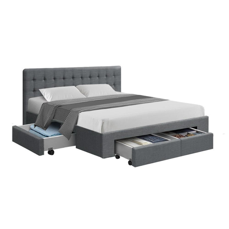 Trinity Queen Bed Frame With Storage Drawers Grey - Rivercity House & Home Co. (ABN 18 642 972 209) - Affordable Modern Furniture Australia