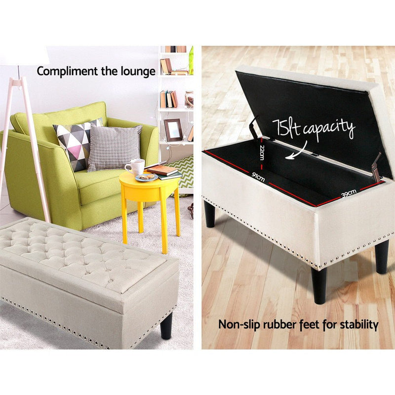 Tufted Seat Storage Ottoman Blanket Box Taupe - Mid-Season Super Sale - Rivercity House & Home Co. (ABN 18 642 972 209) - Affordable Modern Furniture Australia