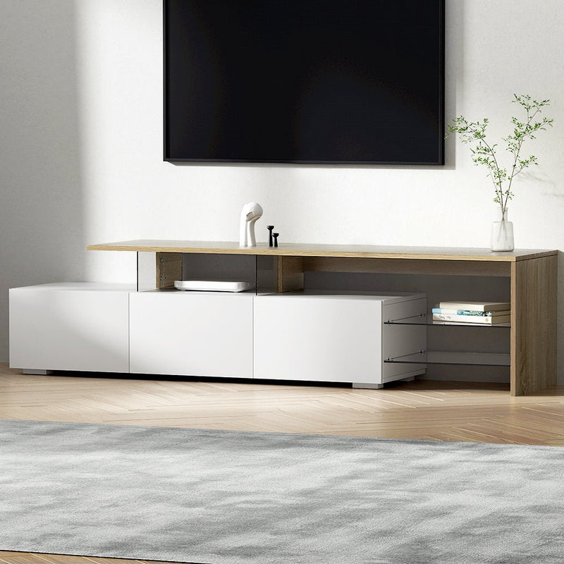 TV Cabinet Entertainment Unit with Drawers - White and Wood - Rivercity House & Home Co. (ABN 18 642 972 209) - Affordable Modern Furniture Australia