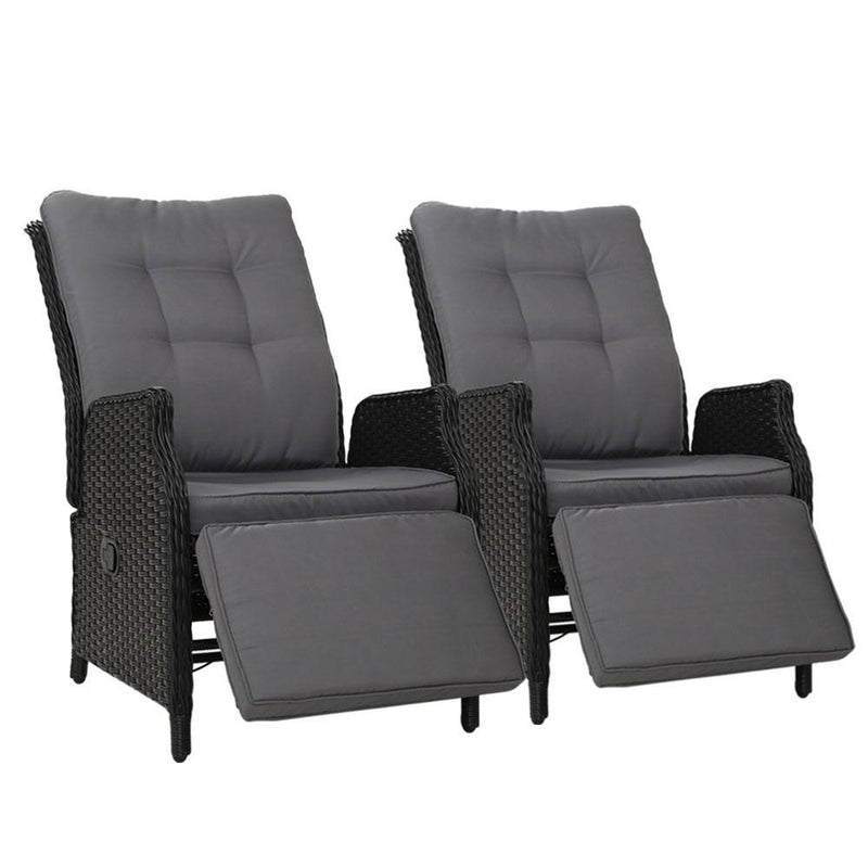 Twin Pack - Elizabeth Wicker Recliner Chairs (Black) - Rivercity House & Home Co. (ABN 18 642 972 209) - Affordable Modern Furniture Australia